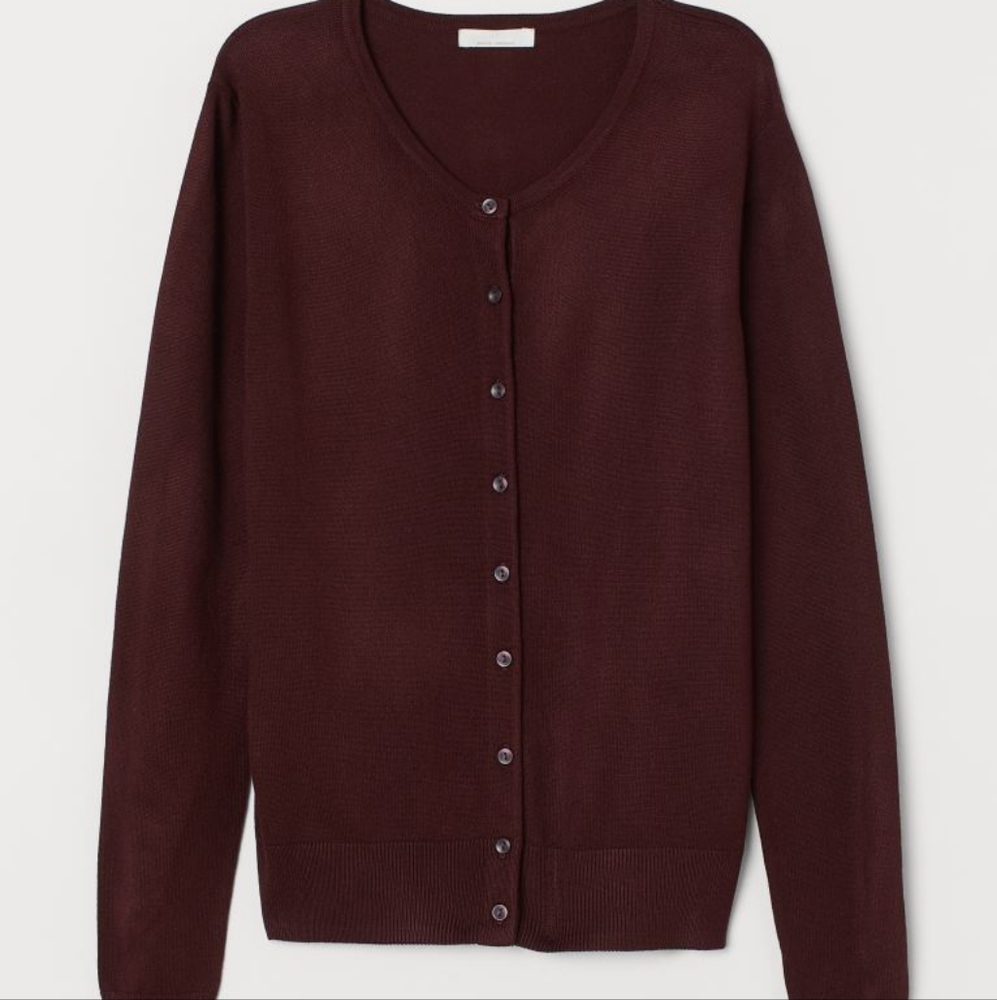 H&M Fine Knit Basic Cardigan - Burgundy XS